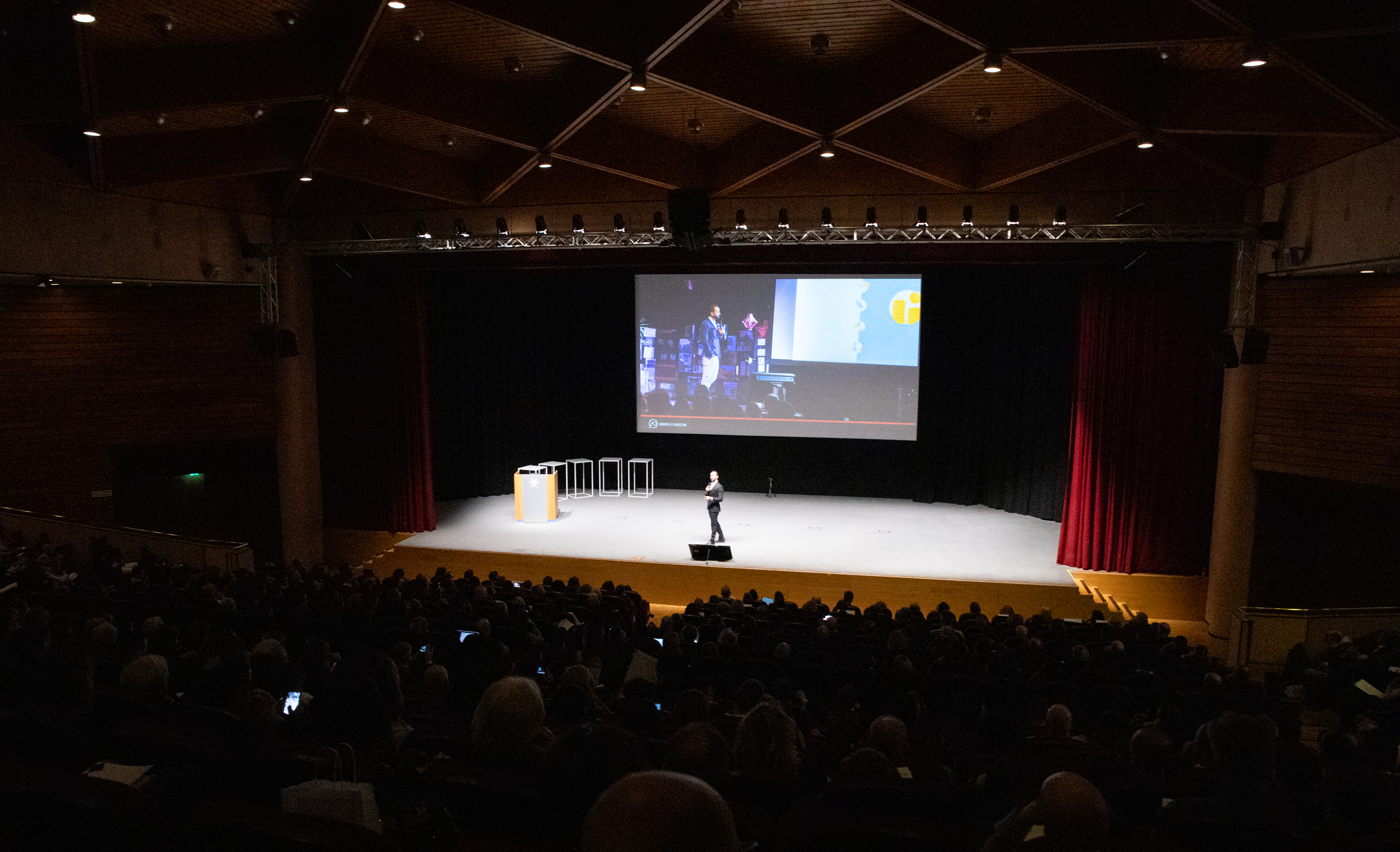 Andrea d'Agostini keynote in a packed auditorium
