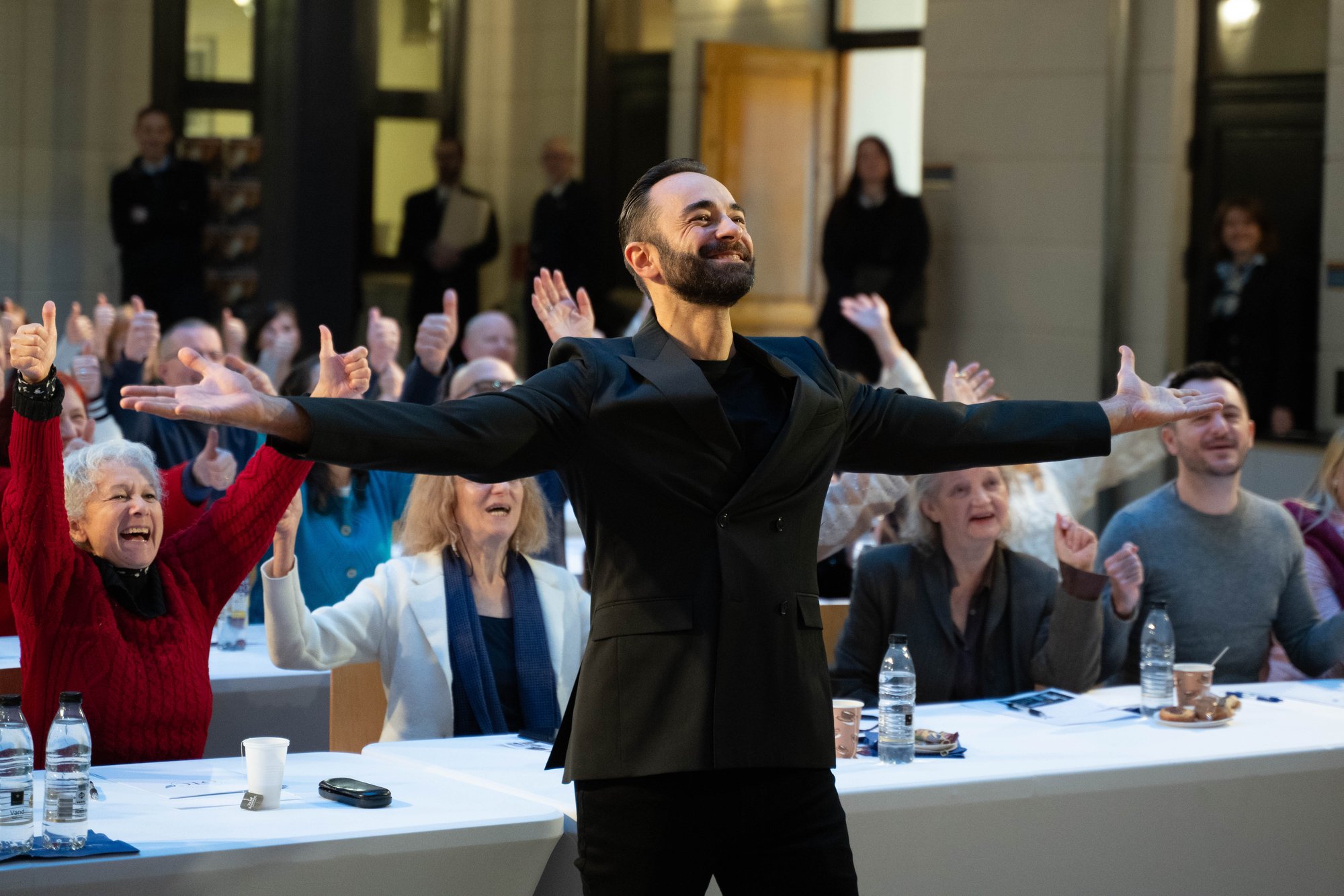 Andrea d'Agostini with a cheering workshop audience